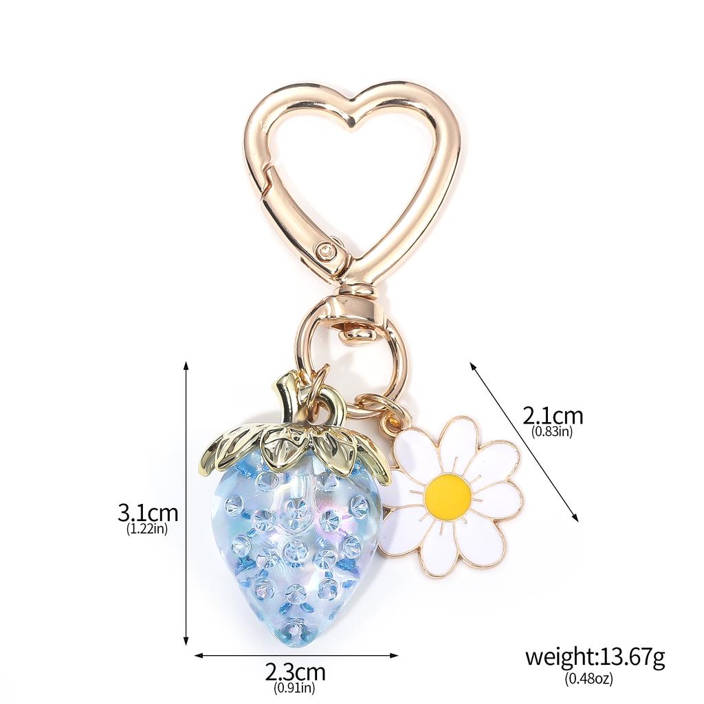 Cute Strawberry White Daisy Keychain Y2k Fruit Kawaii Heart Flower Keyring Backpack Pendant Men Women Jewelry Gifts