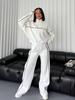 New European and American Amazon casual suit long-sleeved semi-turtleneck cardigan sweater strappy striped trousers