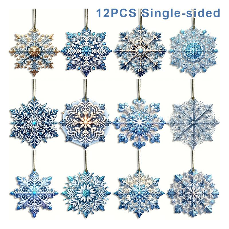 

12/24/36Pcs Christmas Wood Snowflakes Ornaments Snowflakes Hanging Ornaments Xmas Tree Wreath Snowflakes Ornaments