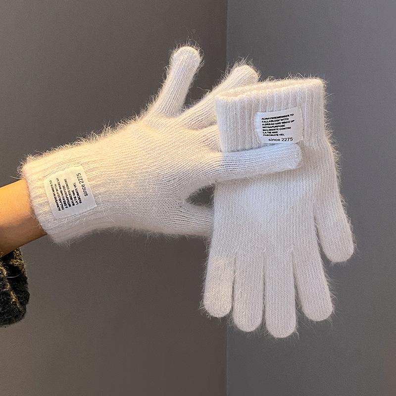 Women Gloves Knitted Solid Autumn Winter Hand Warm Thicken Short Wrist Female Full Fingered Mittens Winter Riding Skiing Mittens