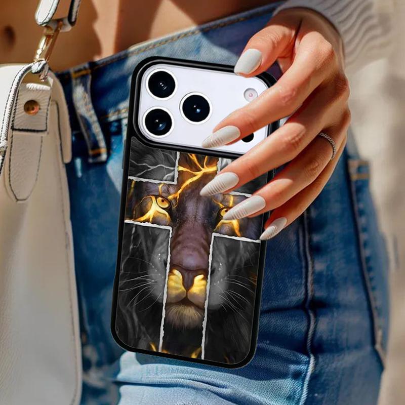 

Lion Face Cross - Animal Phone Case For iPhone 17 Air 14 15 13 12 Max Cover For Apple 16e 11 Pro Max Plus Coque iPhone 13