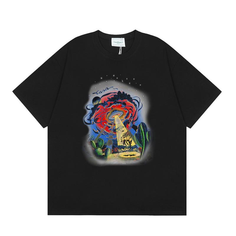 T-shirt Imprimé Casablanca Hommes Femmes Coupe Ample Manches Courtes Haut Décontracté