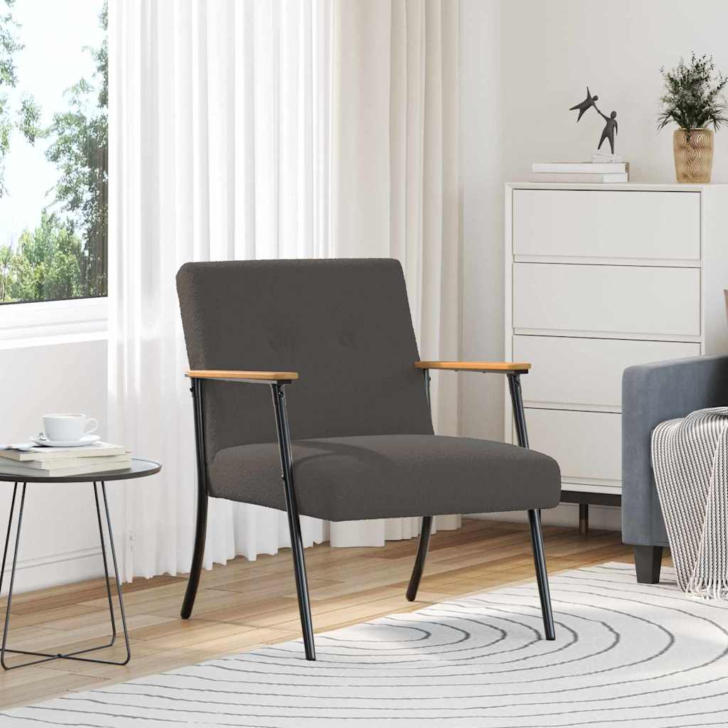 Armchair Dark Grey Shaggy Wool Like Fabric