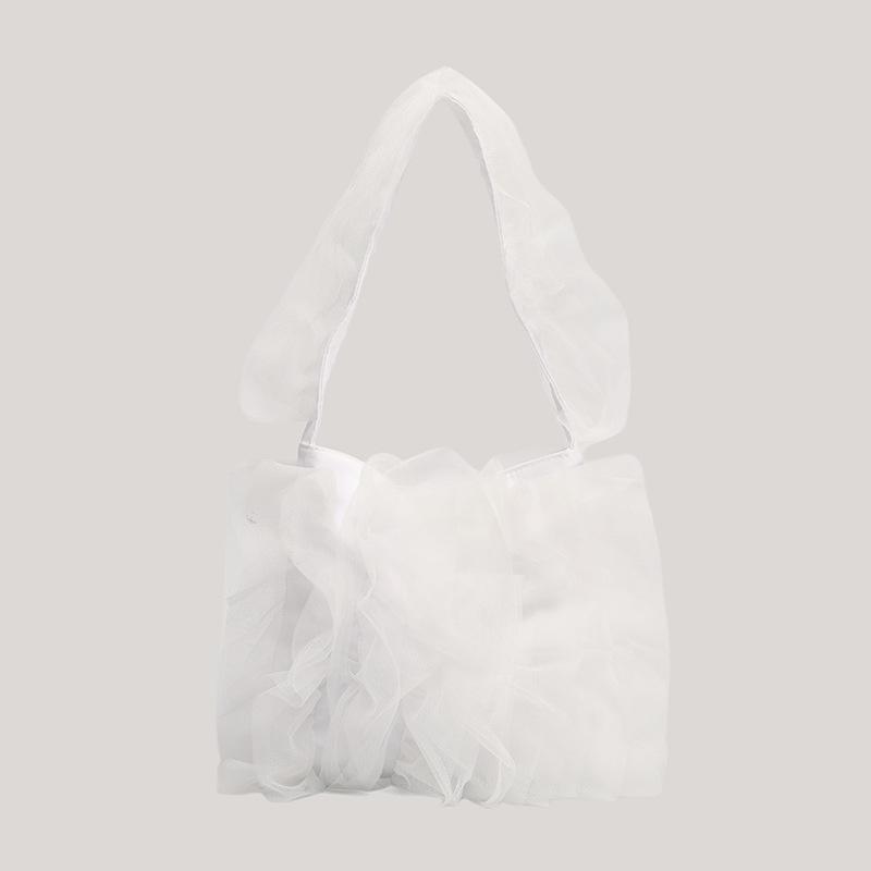 New Japanese sweet ballet mesh lace tulle pleated pearl splicing shoulder bag large-capacity women's bag