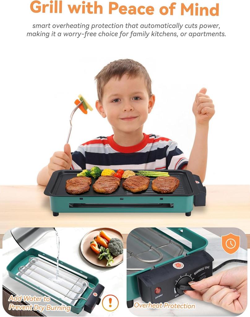 Electric Grill Inside House for Kitchen Table, Apartment, Compact Korean BBQ Grill with Non-Stick