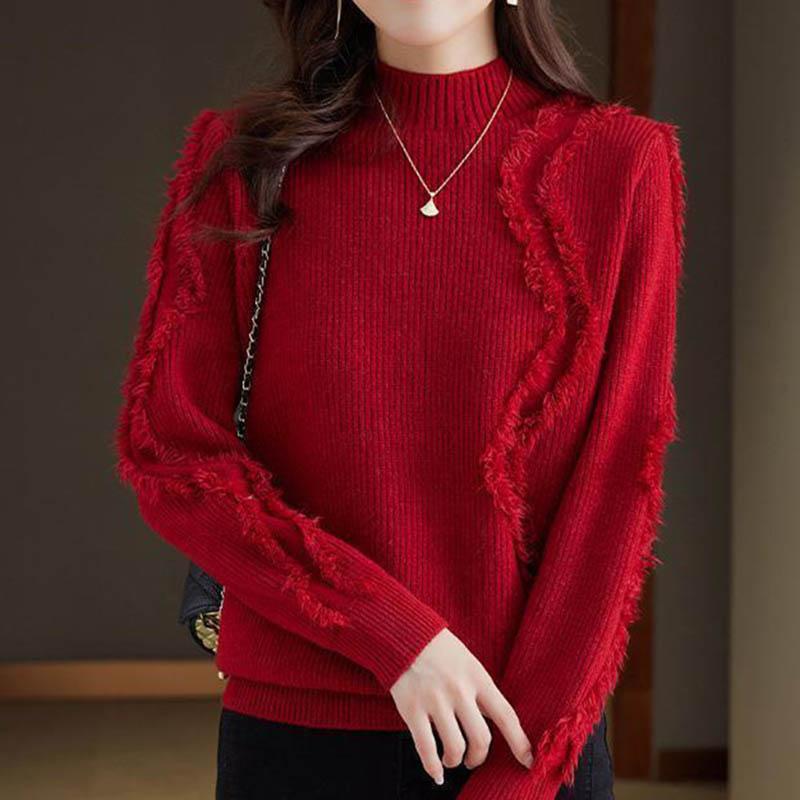 Sweater for Women Autumn Winter Thickened Warm Knitted Stretchy Long Sleeve High-neck Tops
