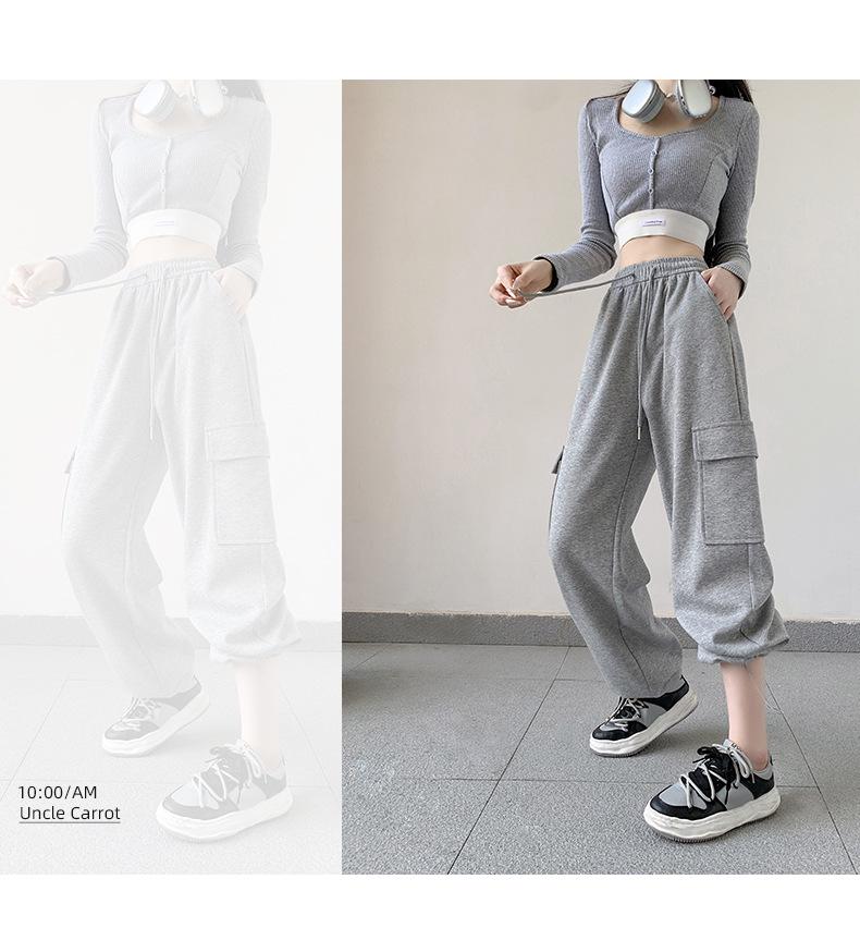 Women's Fleece-Lined Casual High-Waisted Slimming Joggers, Autumn/Winter Straight-Leg Wide-Leg Pants