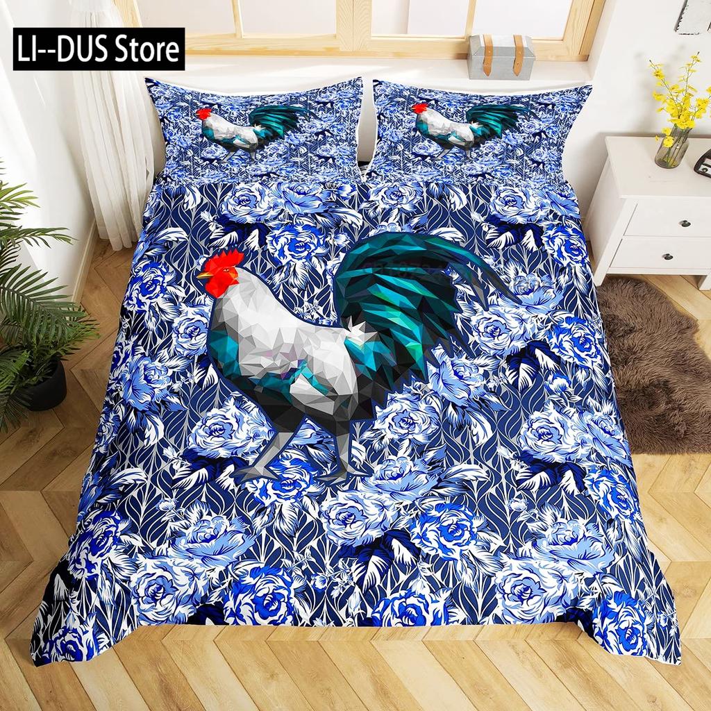 Rooster Comforter Cover King Full Size for Boys Girls Rustic Rooster Bedding Set Duvet Cover Vintage Bedding Collection 3Pcs