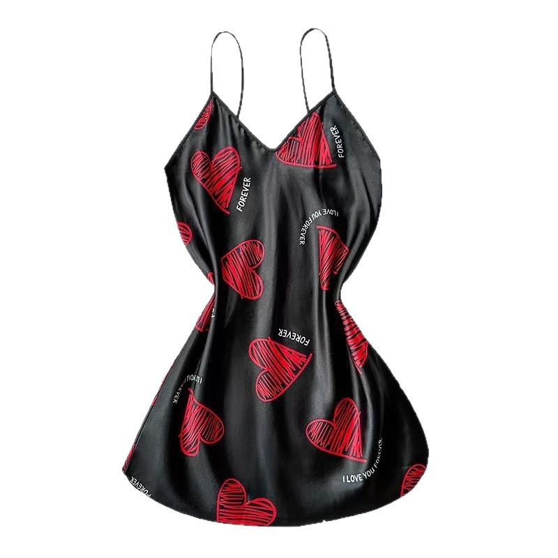 European-American Style Heart-Shaped Silk Backless Summer Nightdress for Women