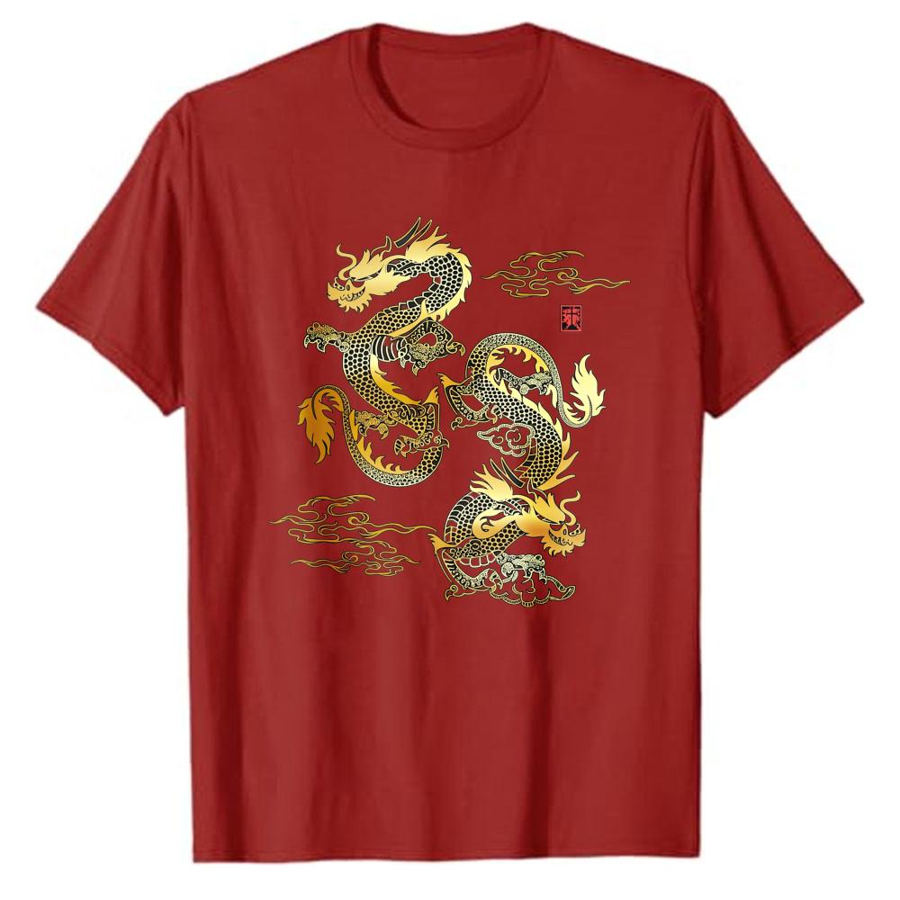 Golden Japanese Dragon TShirt Traditional Asian Art Graphic Tee Unisexs Short Sleeve Cotton Vintage Style Casual Top Unique Gift