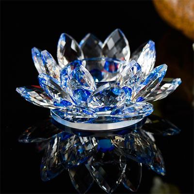 1PC Crystal Glass Lotus Flower Candle Light Holder Buddhist Candlestick Crystal Tea Lamp Candlestick Holder Home Luxury Ornament