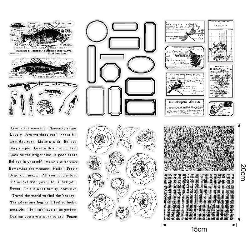 1SET hand account transparent silicone seal retro background basic seal DIY decorative hand account rubber stamp mushroom manuscript paper