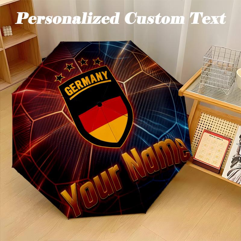 8 Rib Auto Folding Umbrella Germany national football team Print Custom Name Text Portable Rain Gear