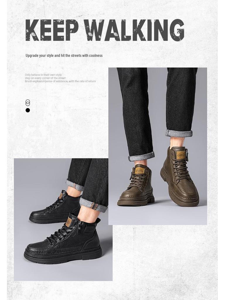 Herren 2025 Vintage-Stil High Top Herbst Lederstiefel mit Seitenreißverschluss & dicker Sohle