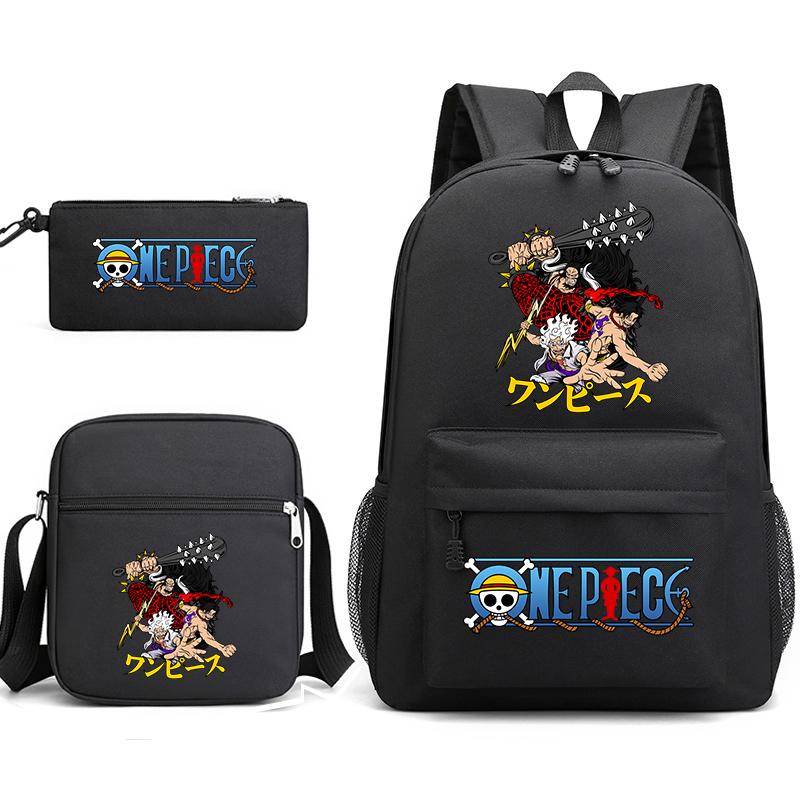 One Piece Luffy Anime Print Student Backpack Set 3 In 1 School Bag for Boys Girls with Pencil Case Tote Shoulder Bag