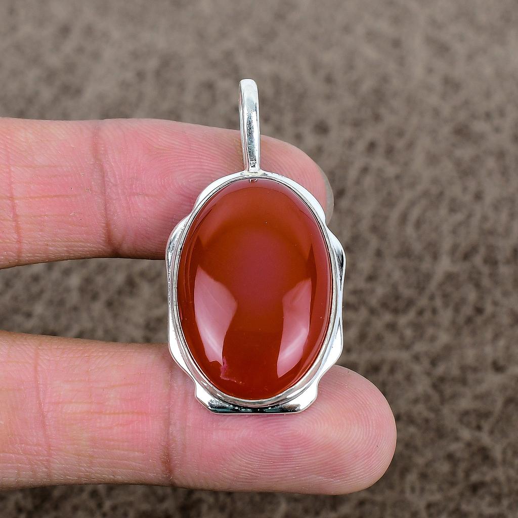 Carnelian Gemstone Handmade 925 Sterling Silver Jewelry Pendant 1.81" KKG-356