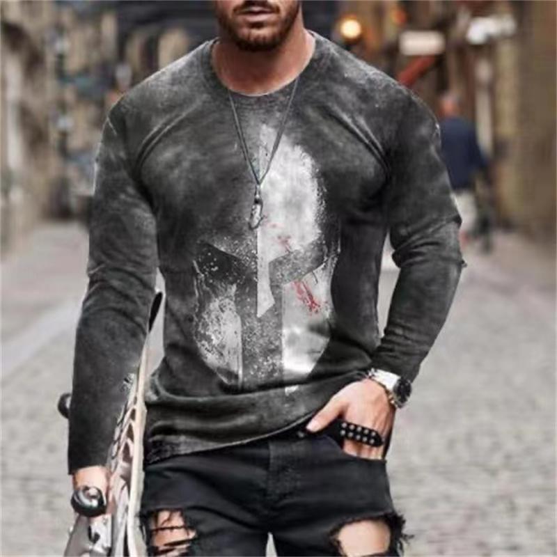 Vintage Print Men T-Shirts Samurai Pattern Knights Templar 3D Top Tee Streetwear Autumn Long Sleeve Oversized T Shirt
