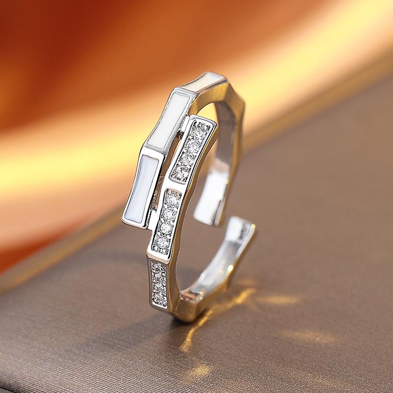 Bamboo Ring Female Medieval Niche Unique Design Sense Foreign Gas Enamel Decoration Adjustable Ring Korean Style