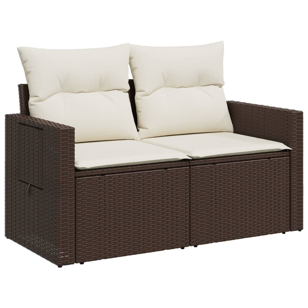 Garden Sofa with Cushions 2 Seater Brown Poly Rattan