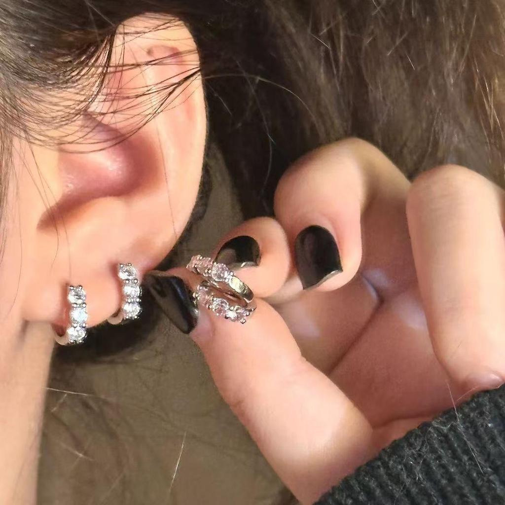 Double Ear Piercing Hoop Earrings with Colored Zircon – Exquisite, Flashy, Niche Design