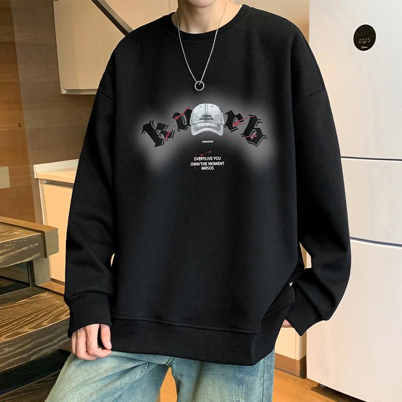 Men's Loose Fit Round Neck Sweatshirt - Autumn/Winter 2025, Plus Size, Trendy American Letter Casual Pullover