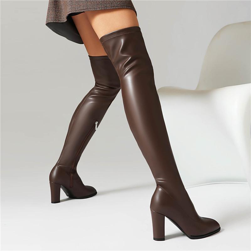 Women's High-heeled Boots, Sexy European and American Style Thick-heeled Knee Boots, Autumn and Winter New Large-size Boots