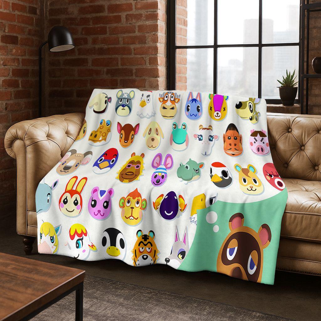 Game Animal Crossing Wild World Cartoon Flannel Blanket,Cozy Soft Throw Blanket for Home Bedroom Bed Sofa Picnic Cover Gift Kids