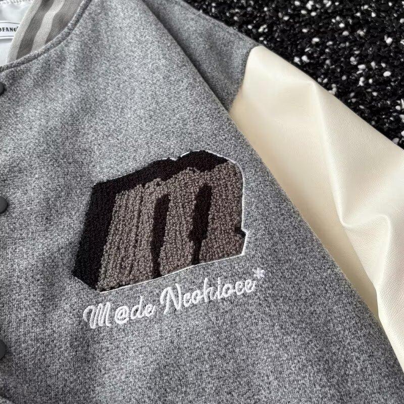 New American Style High Street Workwear Jacket for Men, Autumn Winter Casual Baseball Jacket, Trendy Retro Bomber Jacket for Couples