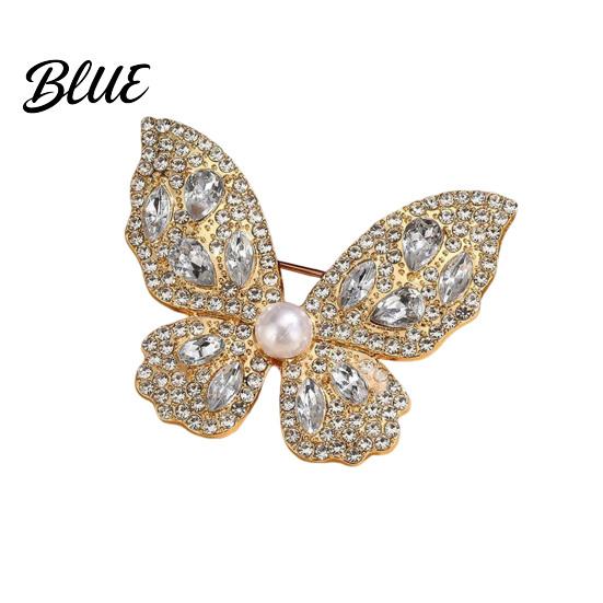 Faux Pearl Rhinestone Brooch Women Three-Dimensional Butterfly Design Pin
