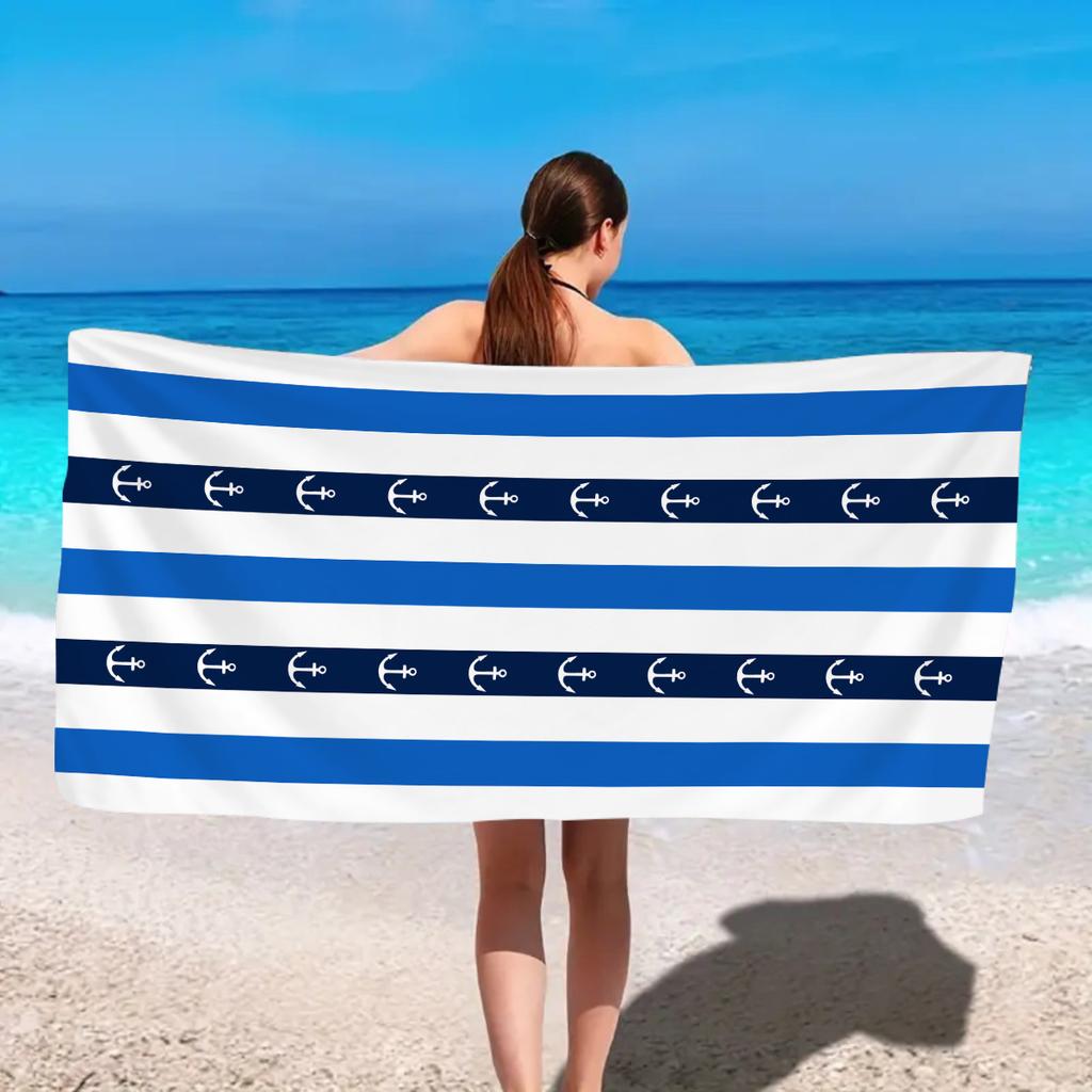 1pc ultra-fine fiber striped beach towel, suitable for camping, beach, surfing, swimming essential multifunctional beach towel
