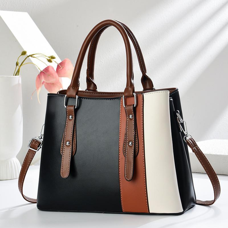 Pu Material Womens Handbag With Color Splicing Design For Daily Use
