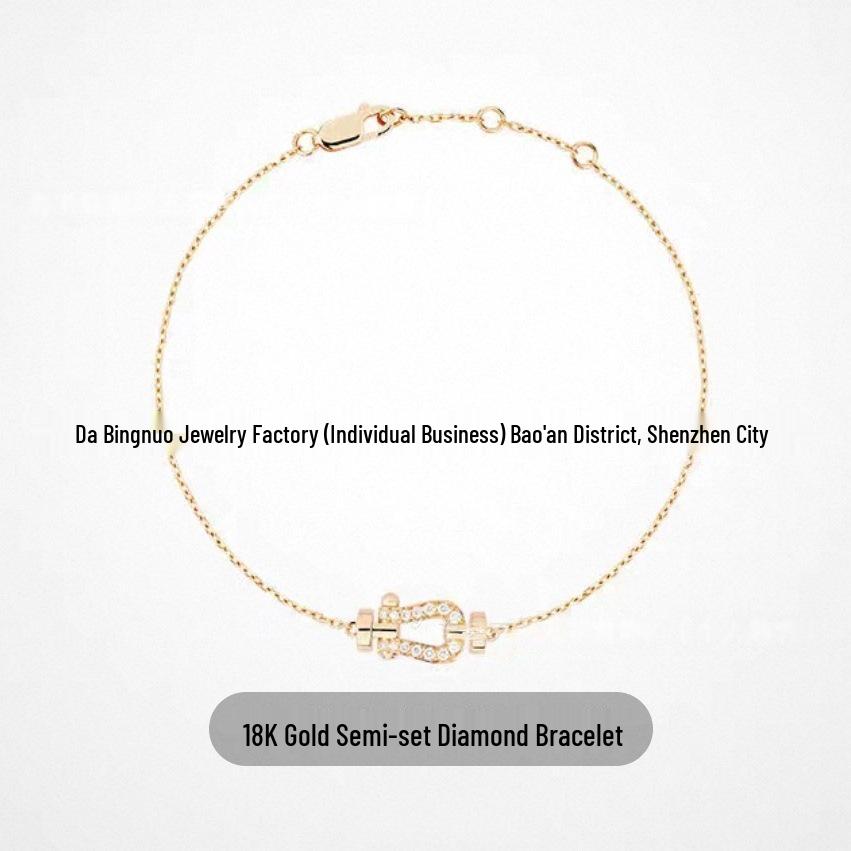 V Gold Rose Gold Full Diamond Horseshoe Bracelet and 8-Shaped Necklace Set
