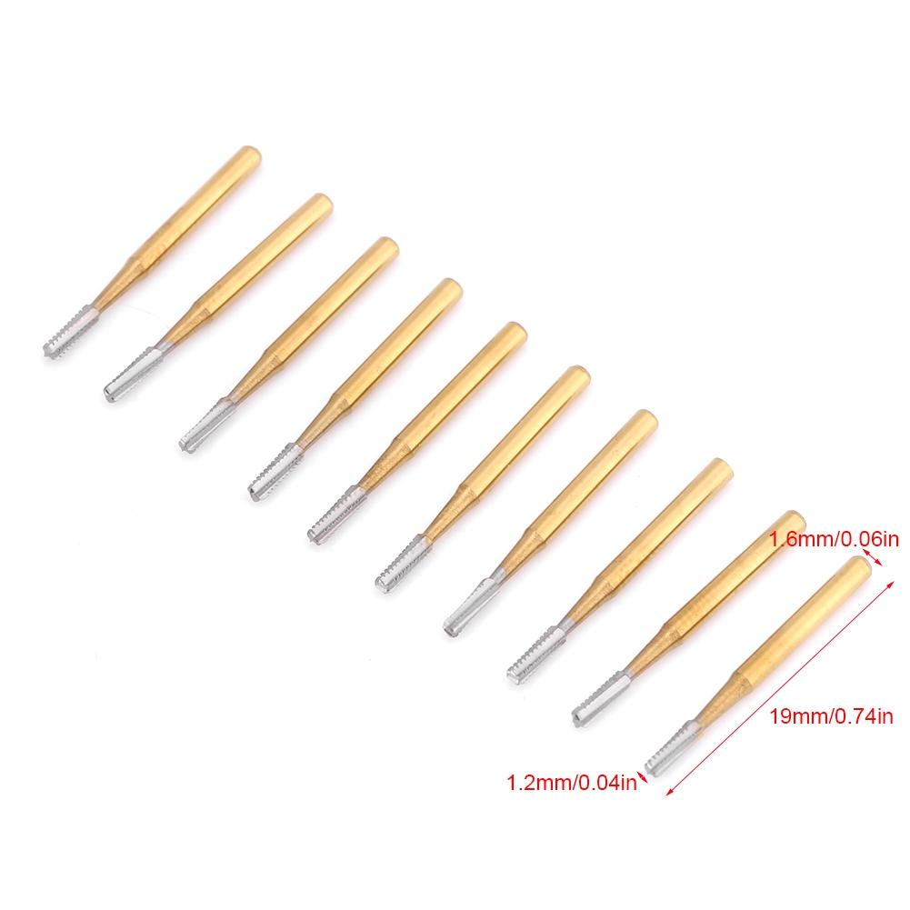 10pcs FG 1958 Tungsten Steel Dental Crown High Speed Cutting Burs (Gold)