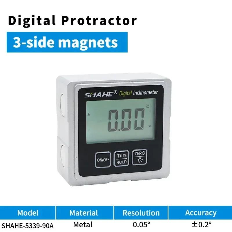 

Shahe Digital Protractor Angle Level Box With Three Magnets Base PRO 360 Electronic Protractor Digital Inclinometer Anle Tool 5339-90A Metal