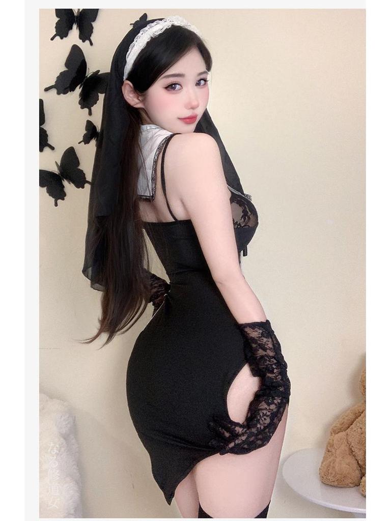 Abstinent Nun Sexy Lace Lingerie Set - See-Through Pajamas Nightgown