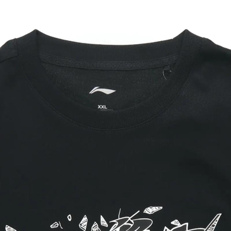 Li Ning Basketball Print Round Neck Short Sleeve T-Shirt Comfortable Skin-Friendly Versatile Shorts Casual Sports Suit AHSUA05-2+YKSV129-1