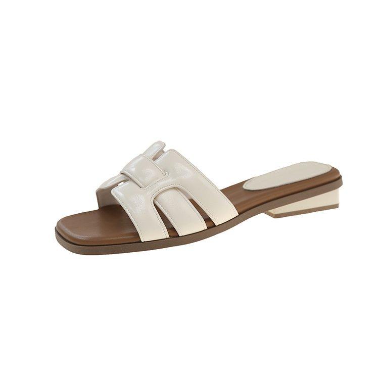 Woven One-word Slippers Women's 2025 Summer New French Slippers Wear Flat-bottomed Thick Heels Sandals Casual Versatile