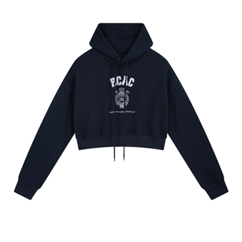 

Badblood American Style Gyaru Short Hoodie Women New Embroidery Sports Leisure Loose Retro Hood Top Fashion Navy blue Sweatshirt M