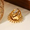 18k Gold Plated Stainless Steel Sunflower Open Ring for Women, Non-fading Versatile Titanium Steel Ring