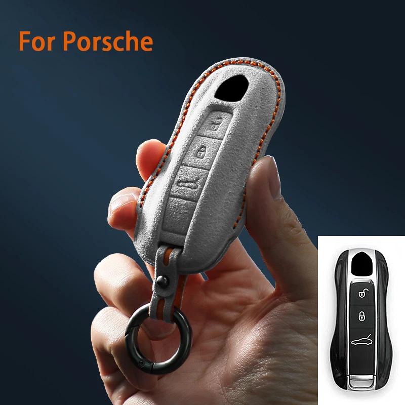Für Porsche Panamera Cayenne 971 911 9YA Macan Boxster Spyder Carrera Cayman 970 981 991 3 Tasten Wildleder Auto Schlüsselhülle Schlüsselanhänger