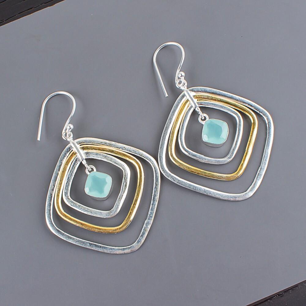 

Aqua Chalcedony Gemstone 925 Sterling Silver Handmade Jewelry Earrings 2.44 EE-70-16