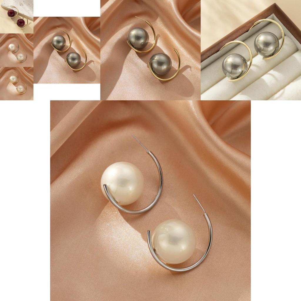 Chic Retro Pearl Earrings Sophisticated Cold Tone Statement Earrings For Ladies