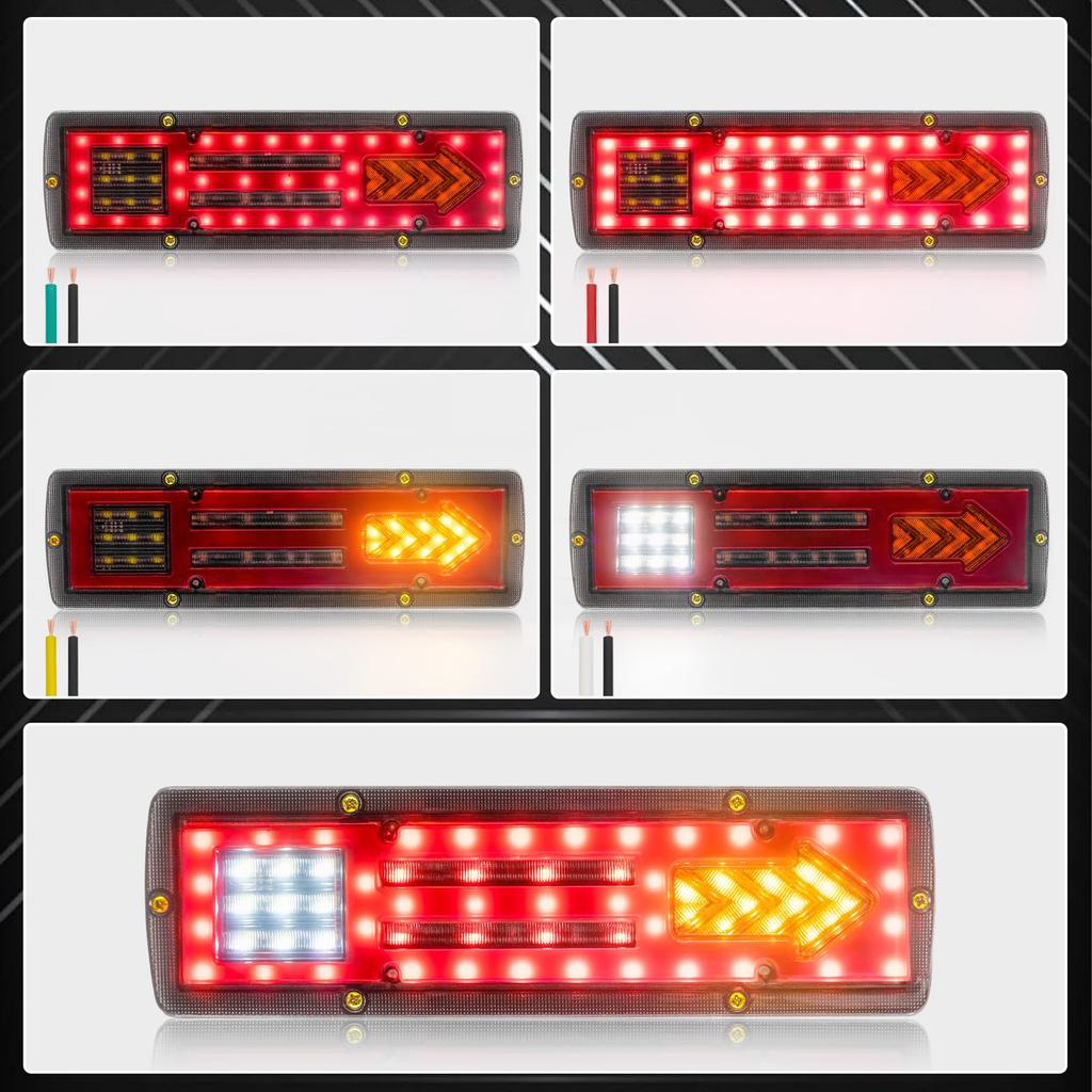 Truck Tail 24V Red White Up Yellow High Trailer Tail Large Arrow Set of 2 X-STYLE Lights, LED, 3-Color, (DRL/Brake Light), (Back Light), (Turn