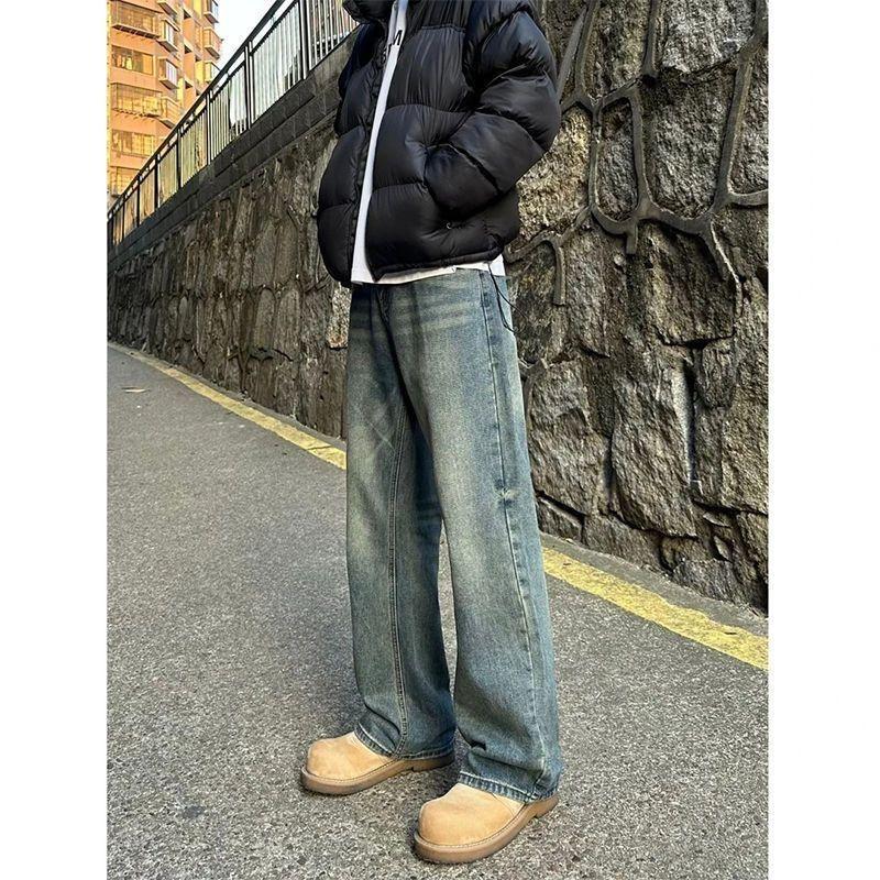 Retro Blaue Jeans Herren Große Größen Hosen Amerikanischer High Street Locker Gerades Bein Bootcut Hosen