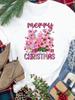 (Asian Size) star trend cute New Year festival Women Print Holiday Tee Top  Merry Christmas Casual Lady Short Sleeve Fashion Graphic T-shirts