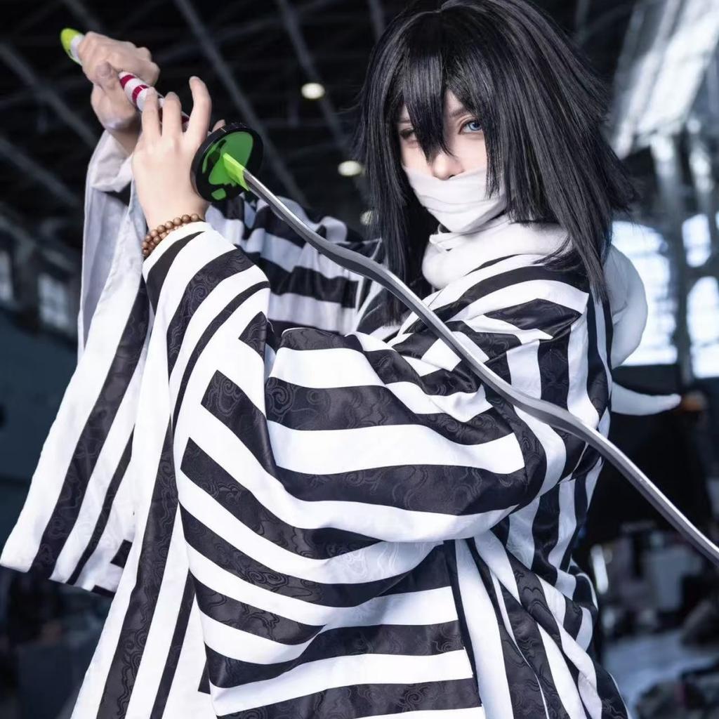 Anime Demon Slayer Kimetsu No Yaiba Iguro Obanai Haori Kimono Cosplay Costume Wig Snake Props White Halloween Costume