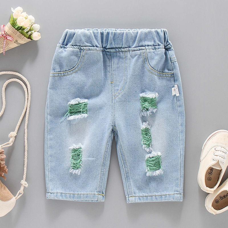 Kinder Sommer Shorts für Oberbekleidung Jeans für Herrenmode Zerrissene Midilänge Hosen Neue Kinderhosen