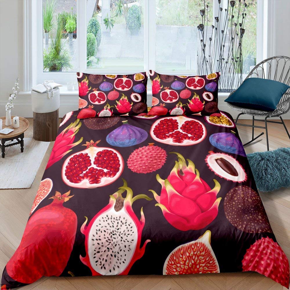 Pitaya Comforter Cover Set Tropical Fruit Theme Duvet Cover Modern Fashion Pink Bedding Set 3pcs for Boys Girls Microfiber Cover