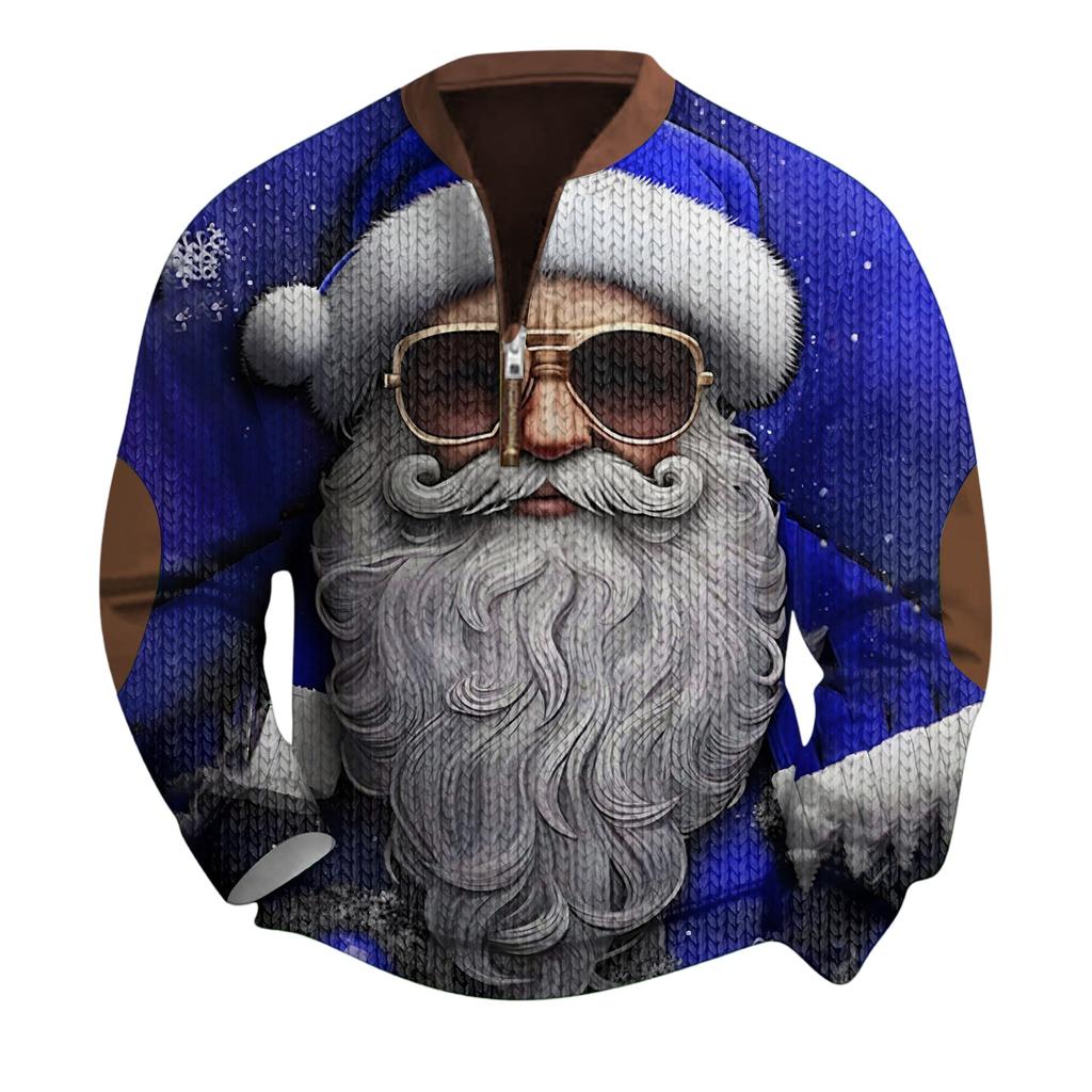 Mens Christmas Sweater Zip Up Sweatshirts Vintage Knit Graphic Sweatshirt Xmas Stand Collar Pullover