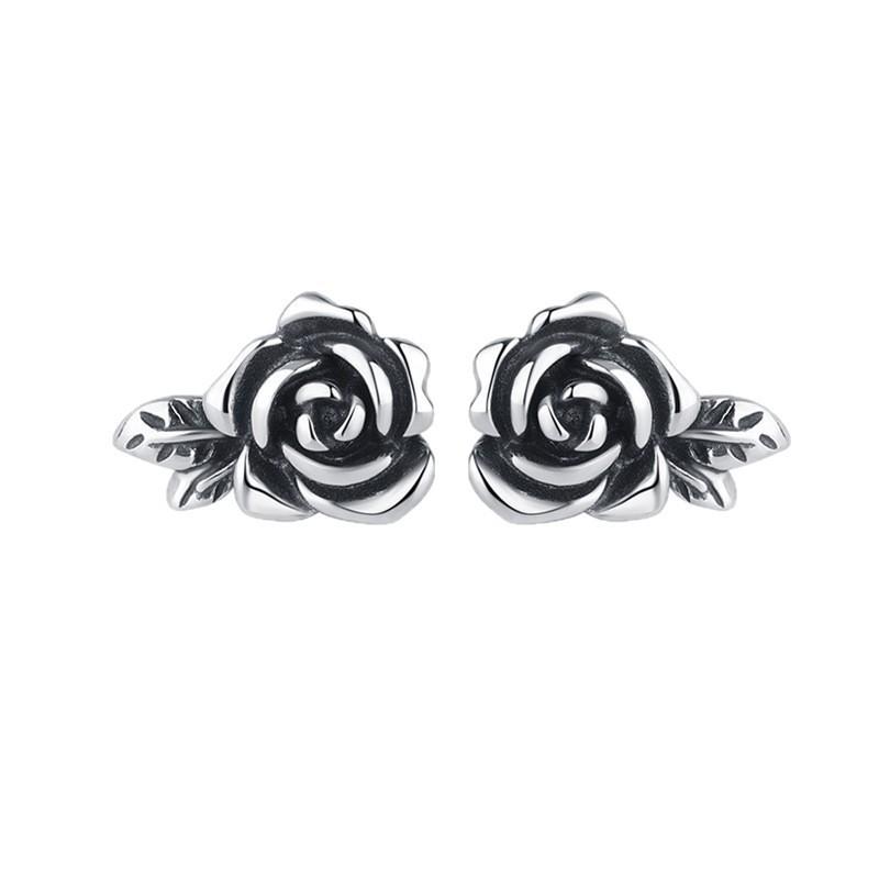 New Retro Rose Fashion 925 Sterling Silver Jewelry Elegant Flower Earrings 31018